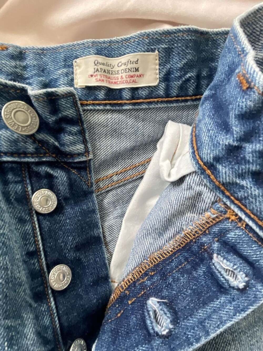 Levi's 501 Original Distressed Raw Hem Light Wash Denim Jeans
Japanese denim